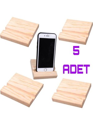 VİP 5 Adet Çam Ağacı Ahşap Telefon Tutucu, Tablet Tutucu Dock Stand