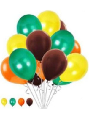 Kidspartim 50 Adet Metalik Sarı Turuncu Kahverengi Yeşil Balon 4 Renk