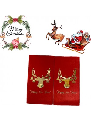 Kidspartim Gold Yaldızlı Kırmızı Yılbaşı Geyik Modeli Peçete