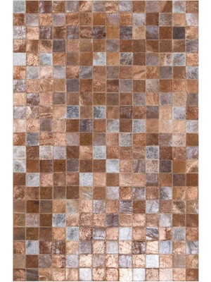 Dericibey Bronz & Gümüş Varaklı Dana Derisi Patchwork Halı 80 x 150 cm