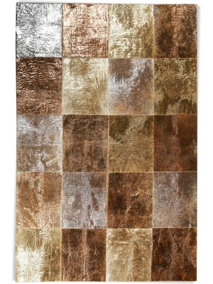 Dericibey Bronz Varaklı Dana Derisi Patchwork Halı 80 x 150 cm