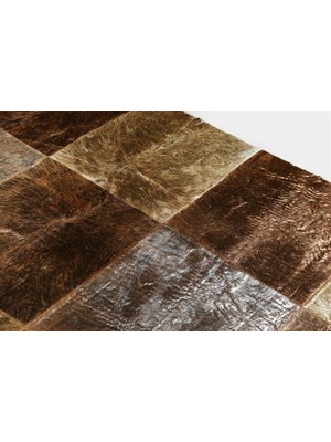 Dericibey Bronz Varaklı Dana Derisi Patchwork Halı 80 x 150 cm