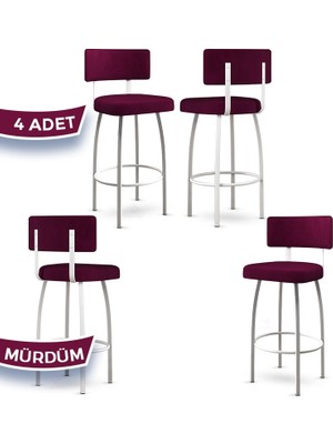 Canisa Wosa Serisi Mutfak Bar Sandalyesi Babyface Kumaş Beyaz Metal Ayak 4 Adet Sandalye