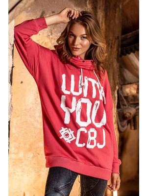 Cipo & Baxx WL345 Kırmızı Oversize Bayan Sweatshirt