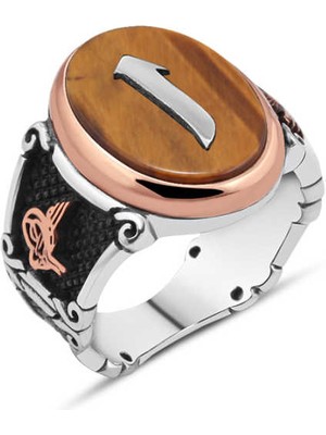 Amberkan Kaplan Gözü Taş Üzeri Elif Yazılı Erkek Yüzük