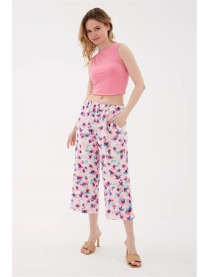 Fashion Friends Desenli Culotte Pantolon Yeşil / Green