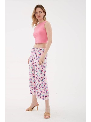 Fashion Friends Desenli Culotte Pantolon Yeşil / Green