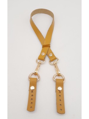 Angel Çanta Aksesuar Hardal Renk 60X1.5 cm  Deri Çanta Sapı Light Gold Metalli