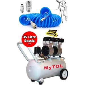 35 Lt Ultra Sessiz Yağsız Hava Kompresörü ve 15 mt Hava Hortumu Seti 8 Bar Full Set