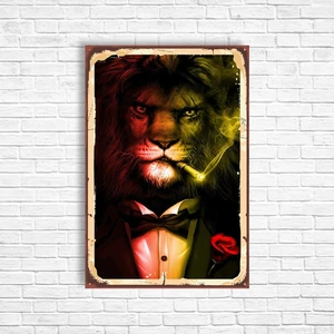 Trend Poster Kral Aslan Sarı Kırmızı Tablo Retro Ahşap Poster
