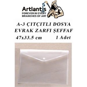 A3 Çıtçıtlı Dosya Şeffaf 1 Adet A-3 Çıtçıtlı Zarf Dosya Transparan 47X33.5 cm Büyük Boy Çıtçıtlı Dosya