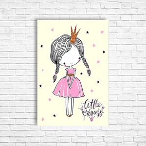Trend Poster Little Princess Pembe Yıldızlı Çocuk Odası Tablo Retro Ahşap Poster
