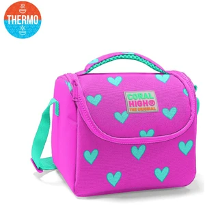 Coral High Kids Neon Pembe Su Yeşili Kalp Desenli Thermo Beslenme Çantası 11806