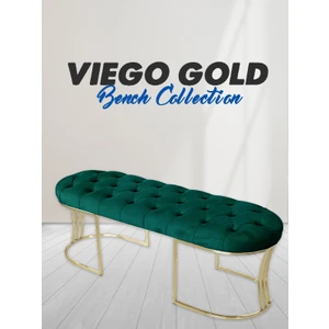 Gazzini Furniture Viego Gold Yeşil Puf Luxery Metal Gold Ayak Chester Model Yatak Ucu Bench