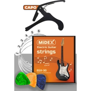 EGX-30C Elektro Gitar Teli Takımı Pena Ve kapo (Capo) Seti