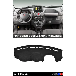 Fıat Doblo Double Ekran Aırbagsız 3D Torpido Kılıfı Panel Koruyucu Göğüs Kaplama - Siyah Şerit