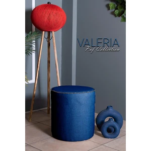 Gazzini Furniture Valeria Puf - Mavi Keten Kumaş Silindir Dekoratif Puf