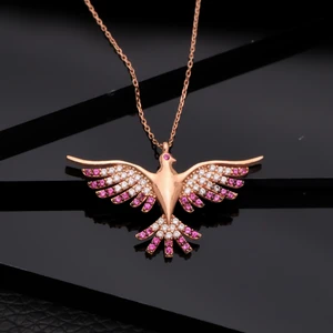 Miavi Silver 925 Ayar Gümüş Fuşya Zümrüdü Anka Kolye