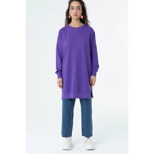 30644 Bisiklet Yaka 2 Iplik Tunik Mor