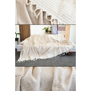 Mutlu Çeyiz Diamond Pamuklu Kolları Örten Kanepe Çekyat Örtüsü Çok Amaçlı 180X300 cm Bej Koltuk Örtüsü