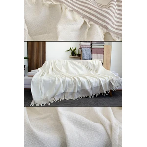 Mutlu Çeyiz Diamond Pamuklu Kolları Örten Kanepe Çekyat Örtüsü Çok Amaçlı 180X300 cm Krem Koltuk Örtüsü