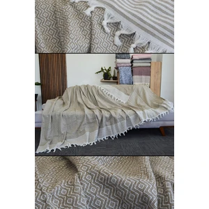 Mutlu Çeyiz Diamond Pamuklu Kolları Örten Kanepe Çekyat Örtüsü Çok Amaçlı 180X300 cm Haki Koltuk Örtüsü
