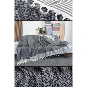 Mutlu Çeyiz Diamond Pamuklu Kolları Örten Kanepe Çekyat Örtüsü Çok Amaçlı 180X300 cm Siyah Koltuk Örtüsü