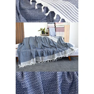 Mutlu Çeyiz Diamond Pamuklu Kolları Örten Kanepe Çekyat Örtüsü Çok Amaçlı 180X300 cm Lacivert Koltuk Örtüsü
