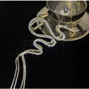 Sheker Home Yılan Figürlü Parlak Taşlı Sallantılı Metal Lüks Mandal Toka - Gümüş