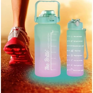 My Pazarım Motivasyonel 2li Pipetli Stickerli Su Matarası Su Şişesi Suluk 2LT+900ML Yavrulu Tritan Su Şişesi Suluk Motivasyonset-