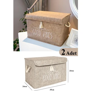Pazar Kapısı 2 Adet Keçe Kapaklı Çok Amaçlı Mini Kutu Bej 35X24X24 cm
