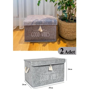 Pazar Kapısı 2 Adet Keçe Kapaklı Çok Amaçlı Mini Kutu Gri 35X24X24 cm