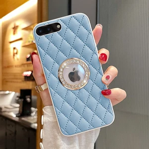 Apple iPhone 8 Plus Kılıf Zebana Diamond Deri Kılıf Açık Mavi