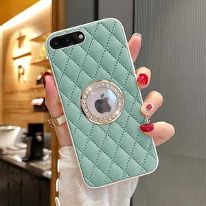 Apple iPhone 8 Plus Kılıf Zebana Diamond Deri Kılıf Açık Yeşil