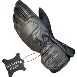 Deri Kışlık Motosiklet Eldiveni Siyah