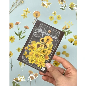 Retro Sarı Renkli Çiçek 40 Adet Şeffaf  Sticker - Scrapbook - Bullet Journal-Defter Süsleme-Etiket-Çıkartma