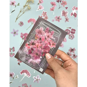 Retro Pembe Renkli Çiçek Şeffaf  Sticker - Scrapbook - Bullet Journal -  Defter Süsleme-Çıkartma