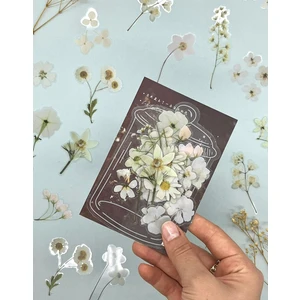 Retro Beyaz Renkli Çiçek Şeffaf  Sticker - Scrapbook - Bullet Journal -  Defter Süsleme-Çıkartma