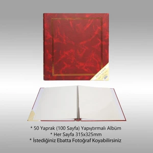NRCN 50 Yaprak [100 SAYFA]-31x32 cm Manyetik Yapışkanlı Ciltbezli Fotoğraf Albümü Bordo