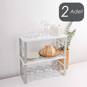 Org-02 - 2li Raf Düzenleyici - Dolap Içi Düzenleyici Raf - Tabak Bardak Rafı