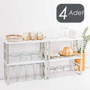 Org-02 4lü Raf Düzenleyici - Dolap Içi Düzenleyici Raf - Tabak Bardak Rafı - Raf Yükseltici