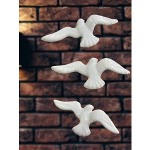 Artistic Quality Dekoratif Bahçe Balkon Ev İçi Duvar Süsü 3'lü Parlak Beyaz Kuş