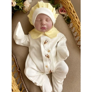 Miel Baby Kız Bebek El Işlemesi Arılı Yenidoğan Tulum ve Şapka Takımı