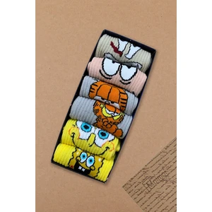 6'lı Garfield Sünger Bop Gülen Yüzler Desenli Unisex Çift Tenis Çorabı Kutusu