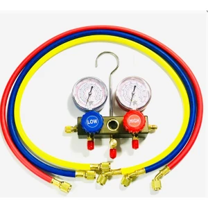 Ikili Manifold Gaz Saati R22 R32 R134 R410 + 3 Adet 90CM Hortum