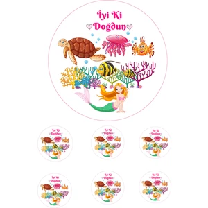 Yenilebilir Pasta Resmi Denizkızı Pirinç Kağıdından 6-8-10 Kişilik Pastaya Uygun 16 cm