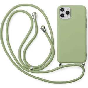 iPhone 14 Pro Max ile Uyumlu Ipli Boyun Askılı Silikon Kılıf Kadife Iç Yüzeyli Epiphany Kılıf Yeşil