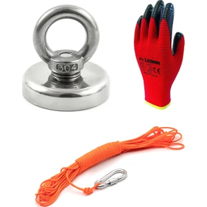 Magnet Fishing Halatlı Güçlü Neodyum Mıknatıs Balıkçılığı Seti, 48 mm Mıknatıs, 20 Mt. Halat ve Kanca