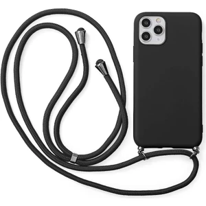 iPhone 11 ile Uyumlu Ipli Boyun Askılı Silikon Kılıf Kadife Iç Yüzeyli Epiphany Kılıf Siyah