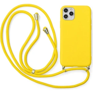 iPhone 11 Pro Max ile Uyumlu Ipli Boyun Askılı Silikon Kılıf Kadife Iç Yüzeyli Epiphany Kılıf Sarı
